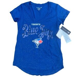 TORONTO BLUE JAYS New Era 5th & Ocean Blue Glitter Cotton T-shirt Women’s XS